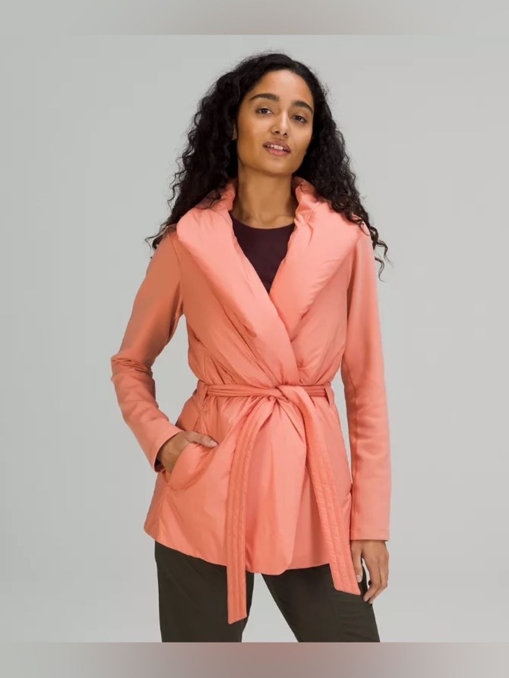 Lululemon Light Coral Wrap Jacket belted light weight 4 cozy back elastic waist